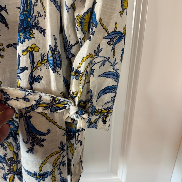 LOFT Off-Shoulder Floral Blouse - Blue and White Block Print - Picture 3 of 6